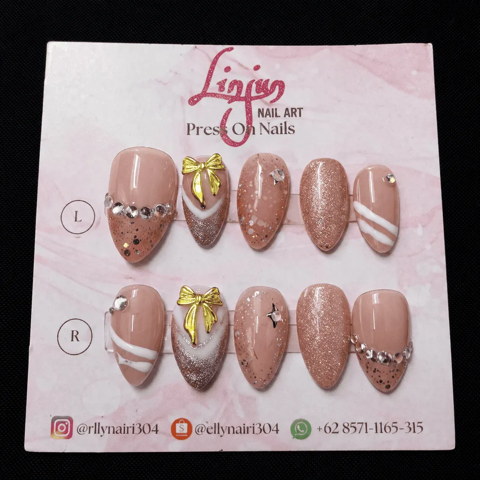 LJ 0013 - ( Nude Pink Glitter Ribbon )  =  Rp 30.000