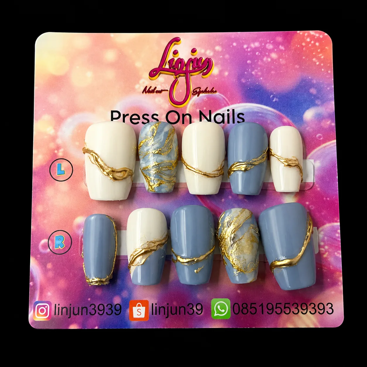LJ 0033 - ( Baby Blue Gold Marble )  =  Rp 30.000